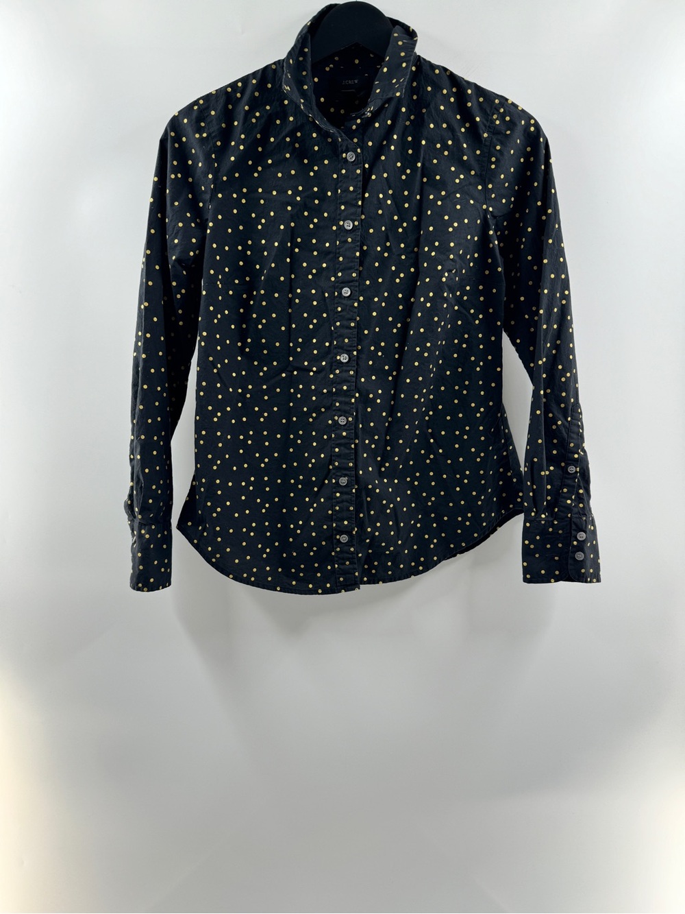 J.Crew Perfect Button Down Shirt Women's Size 2 Black Gold Polka Dot - Picture 1 of 8